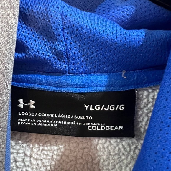 Youth UNDER ARMOR PULLOVER W/ hoodie size large, Color gray and blue - Picture 3 of 5